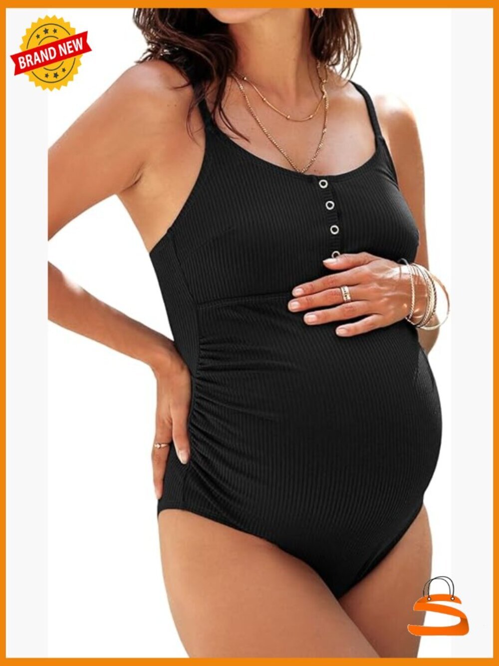 Maternity One Piece Swimsuit Adjustable Spaghetti Strap Scoop Neck Back Cutout